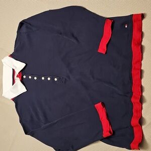Vintage Women'sTommy Hilfiger Navy and Red Long Sleeve Shirt Size Large